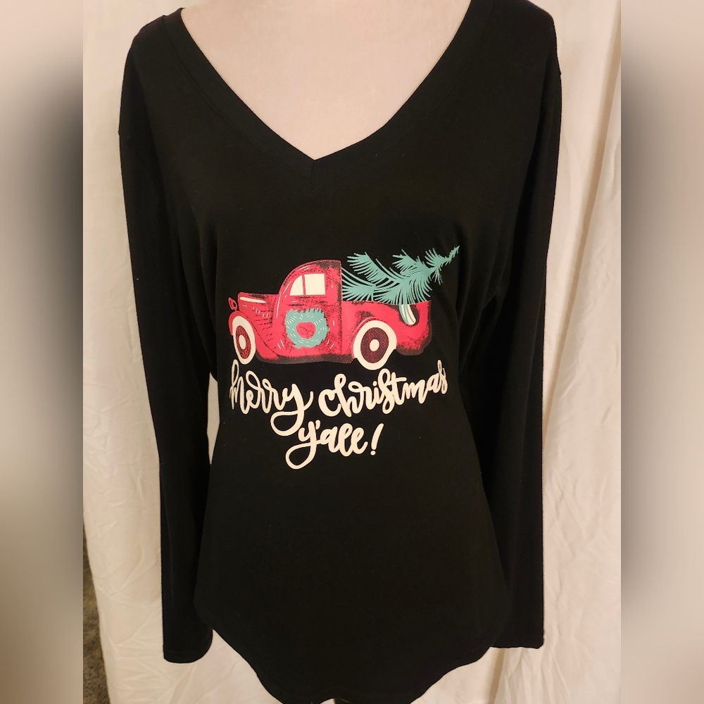 Black Christmas Graphic Long Sleeve Top